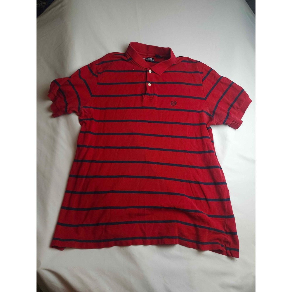 Chaps Mens XL Red Navy Blue Striped Short Sleeve Cotton Polo Shirt